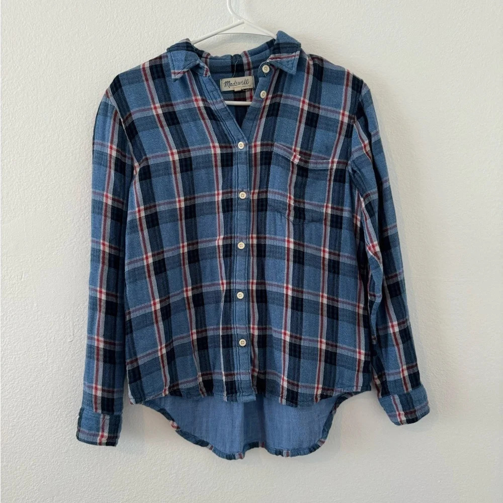 Madewell Blue Plaid Flannel Shacket Shirt Gorpcore Country Fall Size Small